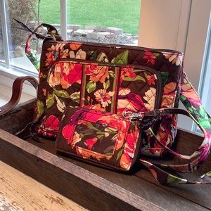 TWO PIECE SET Vera Bradley Little Hipster/Matching Wristlet Wallet English Rose.